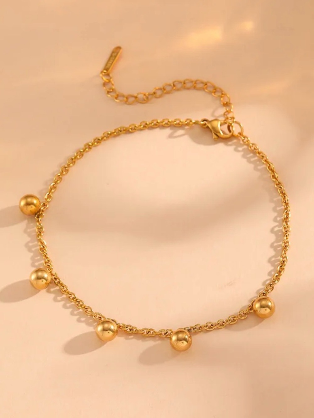 Gold Beaded Anklet | Dainty Ball Charm Ankle • PVD Stainless Steel